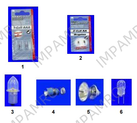 Flashlight lamps for Maglite, Mitylite and Super Sabrelite