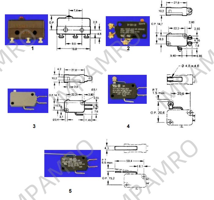 Microswitches, with single pole change over contact