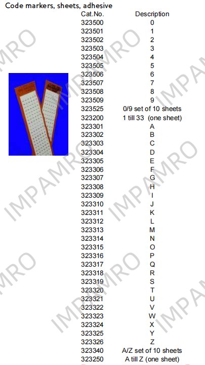 323501 Code markers, sheets, adhesive