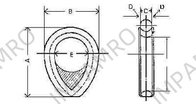 HAWSER THIMBLE W/TRIANGLEPLATE, UNGALV FOR 80MM DIA ROPE