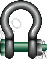 SHACKLE BOW W/SAFETY BOLT GALV, GREEN PIN G-4163 16MM 3.25TON