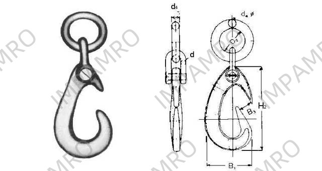 CARGO HOOK WITH SHACKLE&RING, SWL 1TON