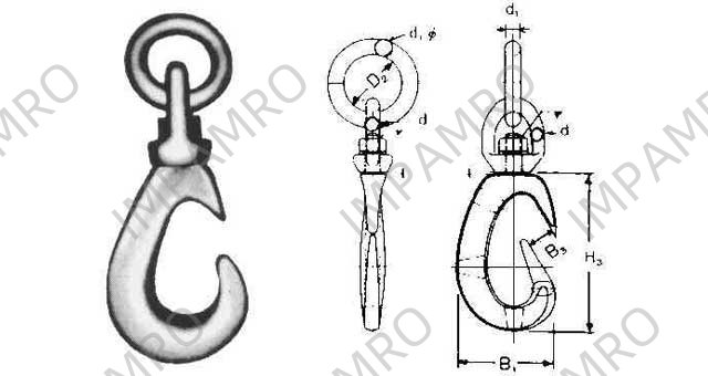 CARGO HOOK WITH SWIVEL, EYE & RING SWL 3TON