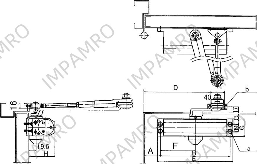 DOOR CLOSER STANDARD TYPE, W/STOP MAX. DOOR WEIGHT 30KGS