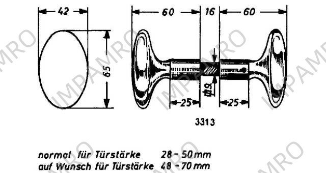 HANDLE KNOB OVAL F/MORTISELOCK, SCHWEPPER 3313