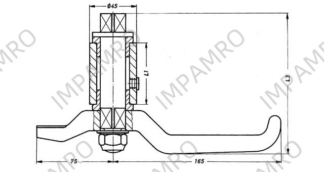 DOG ASSEMBLY W/1 HANDLE #104B, SQUARE SHAFT DISTANCE 145MM