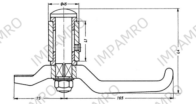 DOG ASSEMBLY W/1 HANDLE #104C, FLAT HEAD SHAFT DISTANCE 153MM