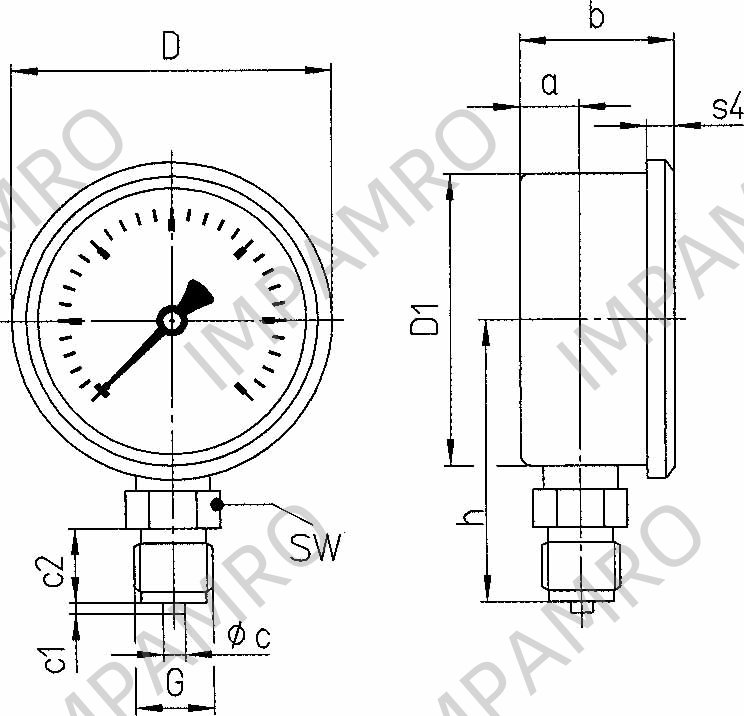GAUGE PRESSURE GLYCERINE BOTTM, DIRECT 0-160BAR 80MM G1/2"