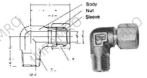 ELBOW MALE FLARELESS BRASS, 25MMXPT1