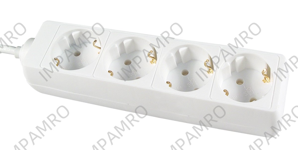RECEPTACLE 4WAYS EUROPEAN PLUG, 2 ROUND PINS W/10MTR CORD