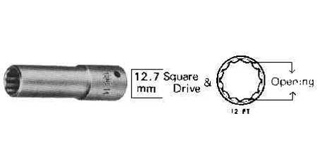 610385 - 十二点深套筒扳手，12.7毫米方头×23毫米