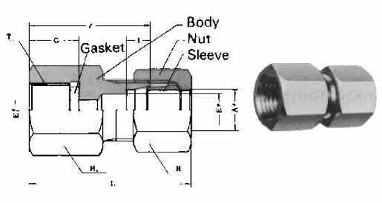 734040 COUPLING FEMALE FLARELESS, BRASS 10MMXPT3/8