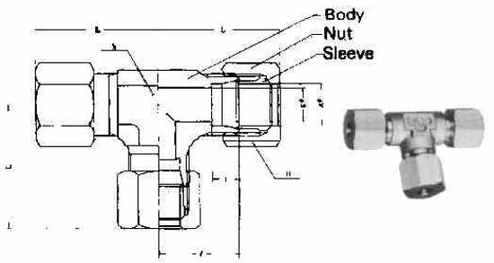 734061 UNION TEE FLARELESS BRASS, 4MMXPF1/8
