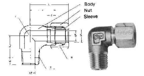 734083 ELBOW MALE FLARELESS BRASS, 6MMXPT1/4