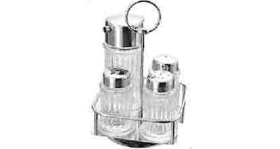 171019 SAUCE CASTER SET WITH 4 BTLS, GLASS WITH STAINLESS STEEL CAP
